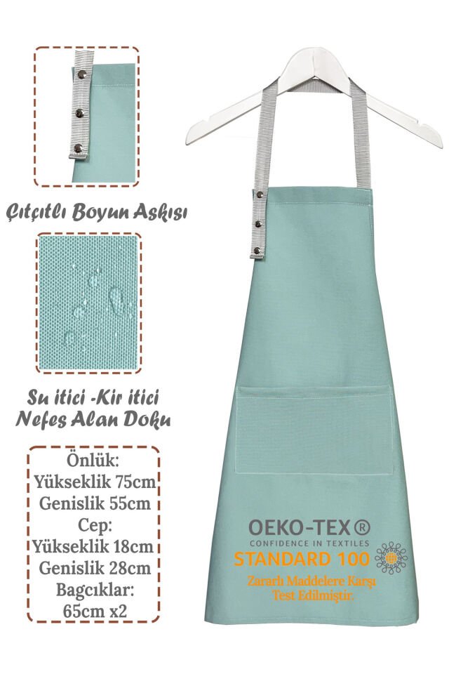 Mutfak Önlüğü Seti 2'li Leke Tutmaz Su itici Kumaş Solmaz Baskı Şef Çiçek Desenli Çift Önlük 55 x 75 - Mint - Yosun