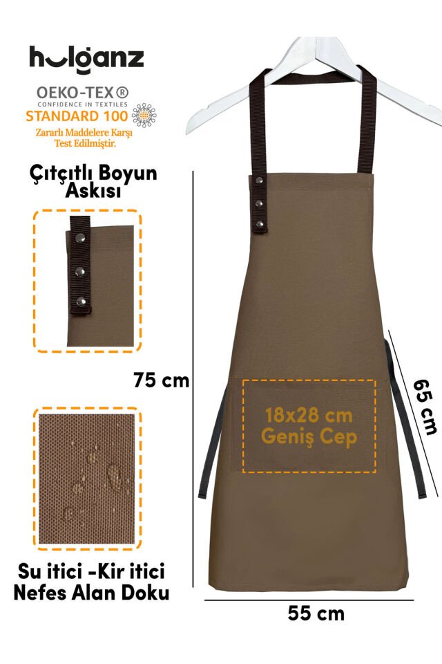 Mutfak Önlüğü Seti 2'li Leke Tutmaz Su itici Kumaş Solmaz Baskı Şef Kedicik Desenli Çift Önlük 55 x 75 - Sarı - Kahve