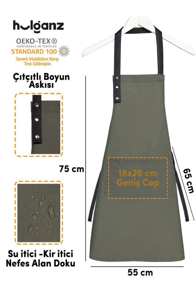 Mutfak Önlüğü Seti 2'li Leke Tutmaz Su itici Kumaş Solmaz Baskı Şef Kedicik Desenli Çift Önlük 55 x 75 - Mint - Yosun