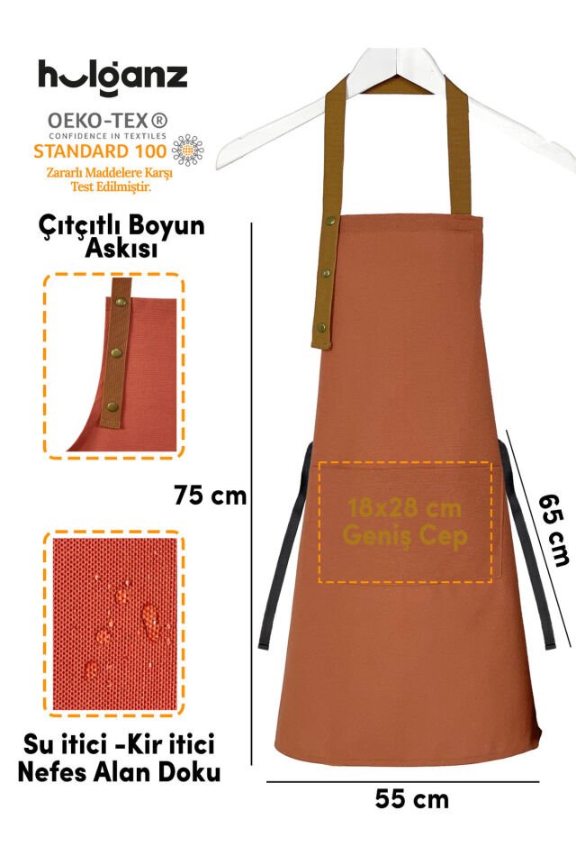 Mutfak Önlüğü Seti 2'li Leke Tutmaz Su itici Kumaş Solmaz Baskı Orkide Menekşe Çiçekli Önlük 55 x 75 - Kahve - Turuncu