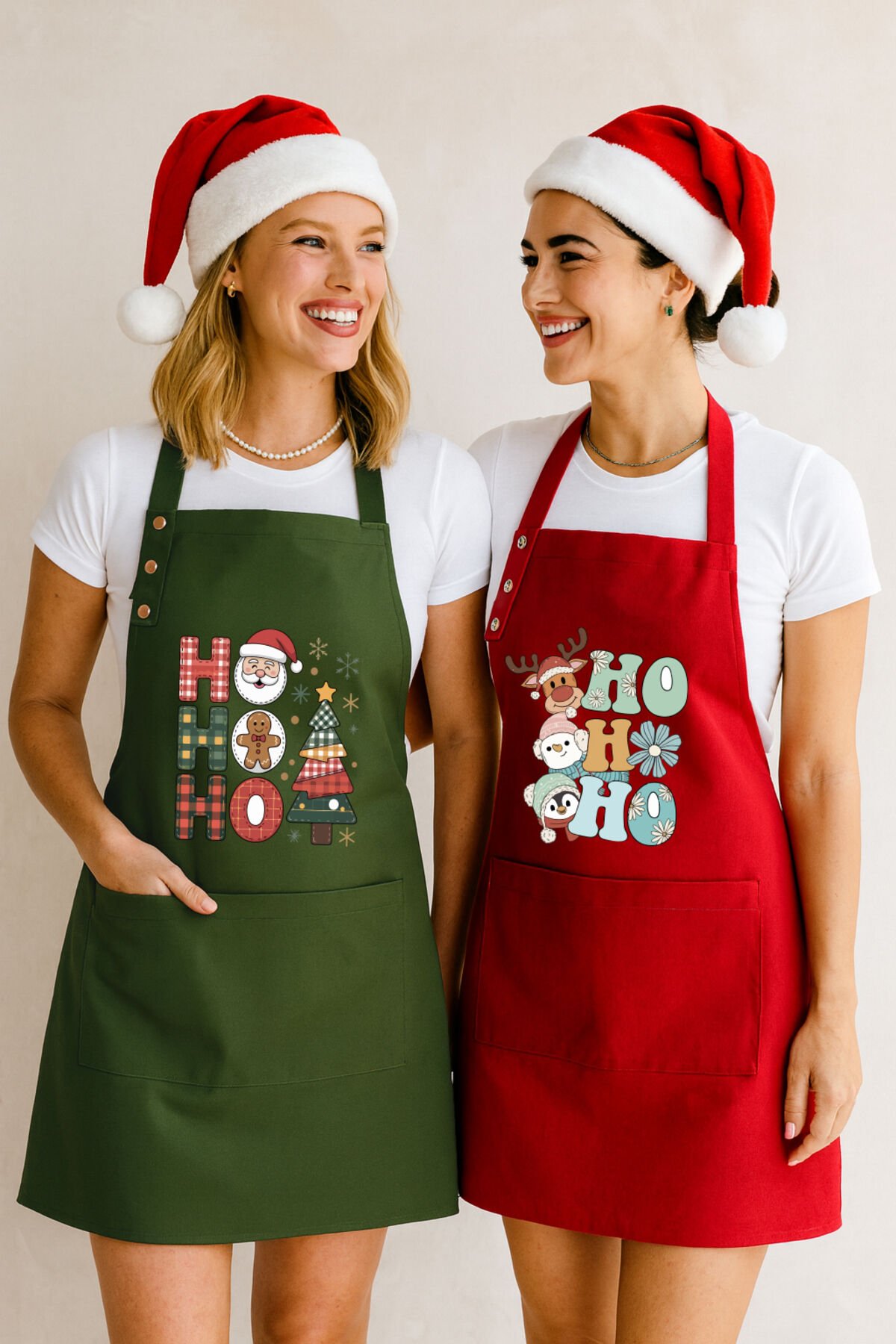 Yılbaşı Temalı Mutfak Önlüğü Seti 2'li Leke Tutmaz Su itici Cepli Çıtçıtlı Kumaş 2026 Yeni Yıl Önlük 55 x 75 - Ho-Ho-Ho