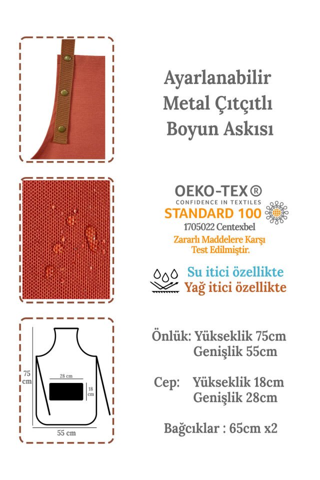 Mutfak Önlüğü Seti 2'li Siyah Kırmızı Leke Tutmaz Su Itici Kumaş Solmaz Baskı Çeyiz Ay Güneş Önlük 60 x 75 - Haki - Turuncu