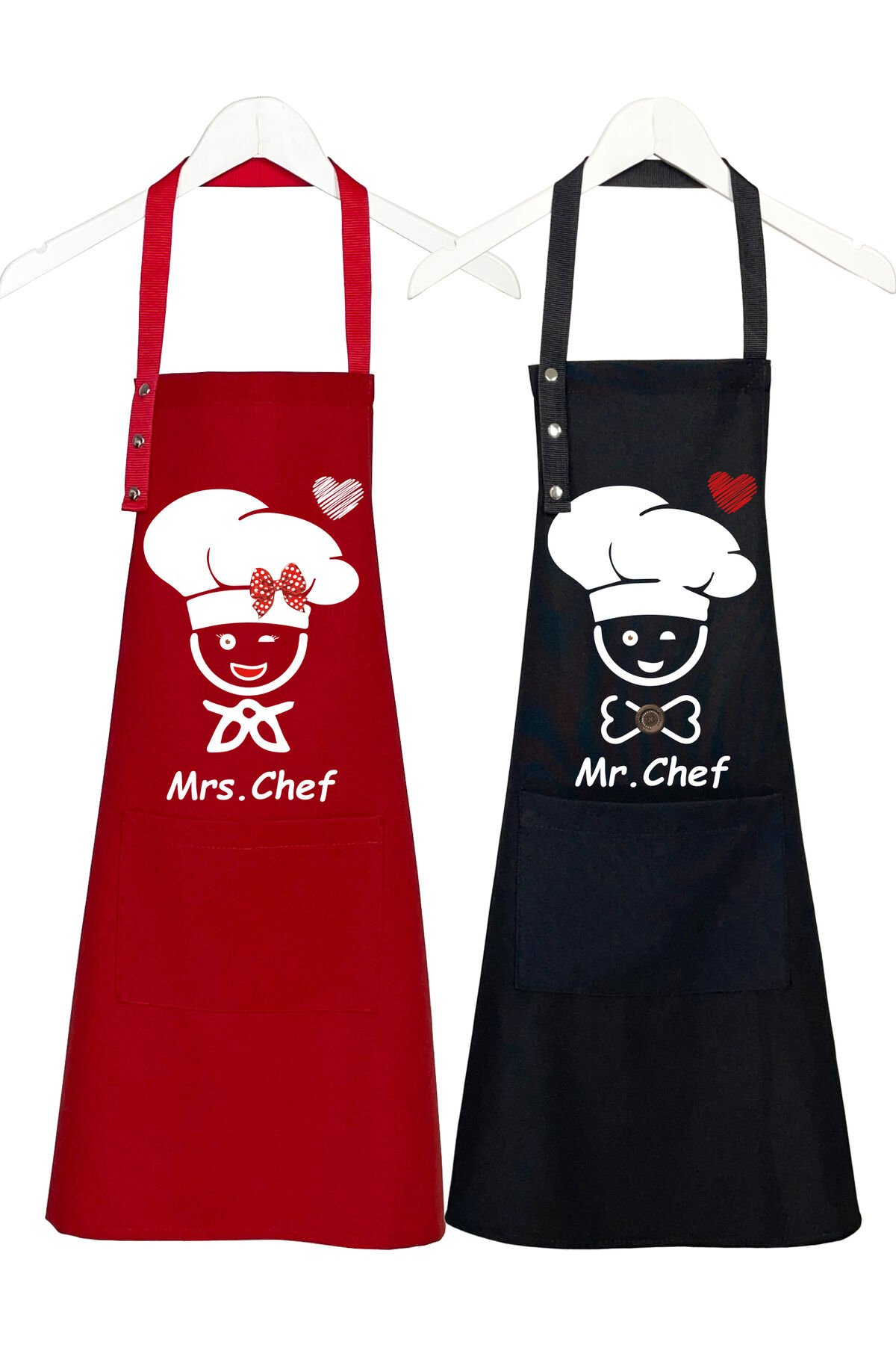 Mutfak Önlüğü Seti 2'li Leke Tutmaz Su itici Kumaş Şef Çeyiz Cepli Sarı Kahverengi Önlük 60 x 75 - Kırmızı - Siyah