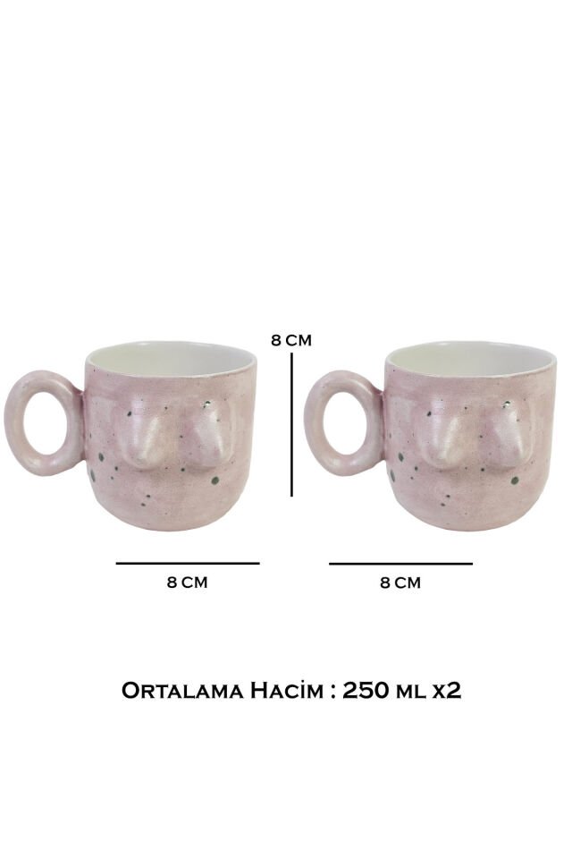 El Yapımı Seramik Artistik Sırlı Kupa Kadın Memeli / Göğüslü Çay Kahve Fincanı Mug Bardak 2 Adet Pembe
