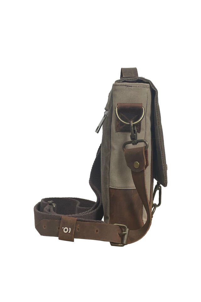 DUG Mumlu Kanvas & Hakiki Deri Postacı & El Çantası (Messenger Bag) 17x20 cm Kahverengi