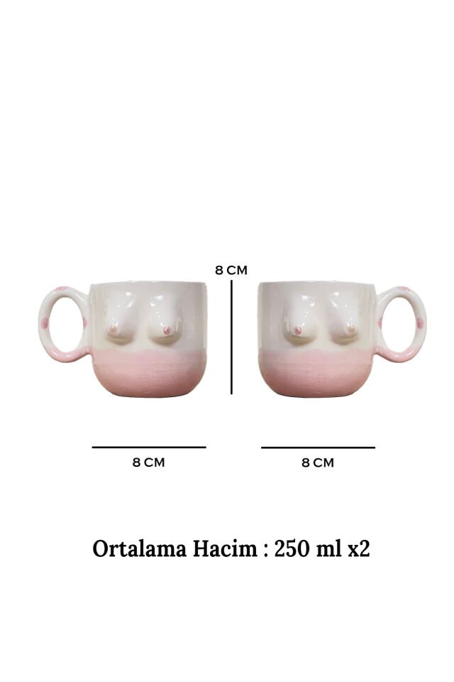 El Yapımı Seramik Kupa Kadın Memeli / Göğüslü Çay Kahve Fincanı Mug Bardak 2 Adet Kupa