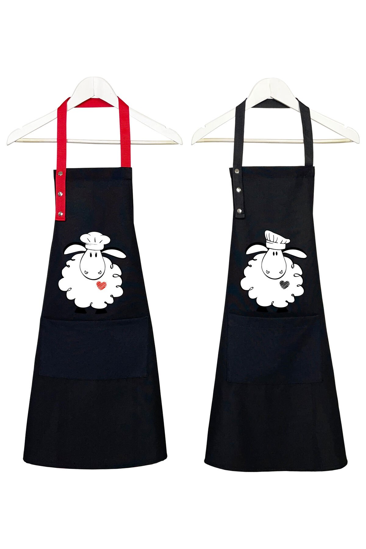 Mutfak Önlüğü Seti 2'li Leke Tutmaz Su itici Kumaş Solmaz Baskı Kuzu - Zuzu Önlük 60 x 75 - Siyah - Siyah