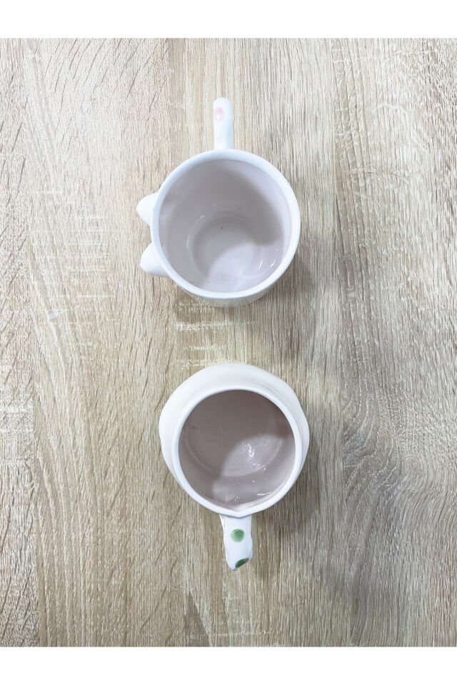 El Yapımı Seramik Kupa Kadın & Erkek / Göğüs & Göğüs Çay Kahve Fincanı 2'li Mug Bardak Yeşil