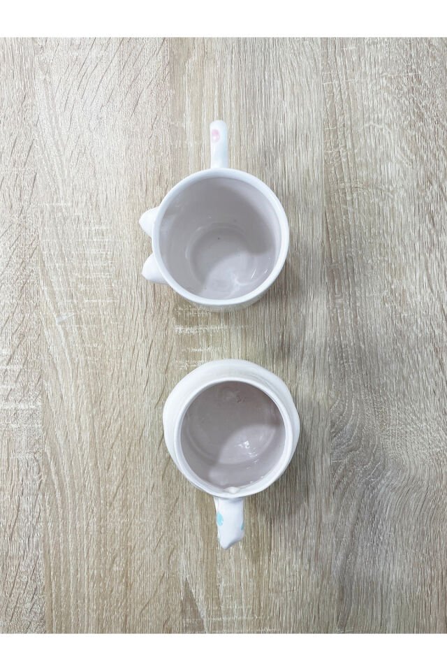 El Yapımı Seramik Kupa Kadın & Erkek / Göğüs & Göğüs Çay Kahve Fincanı 2'li Mug Bardak Mavi