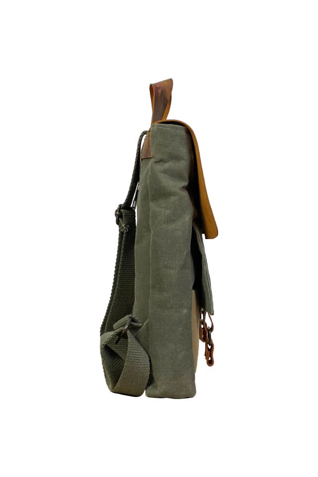 GURTA Sırt Çantası Mumlu Kanvas & Hakiki Deri El Çantası (14 inç tablet notebook) 25x31 cm Haki