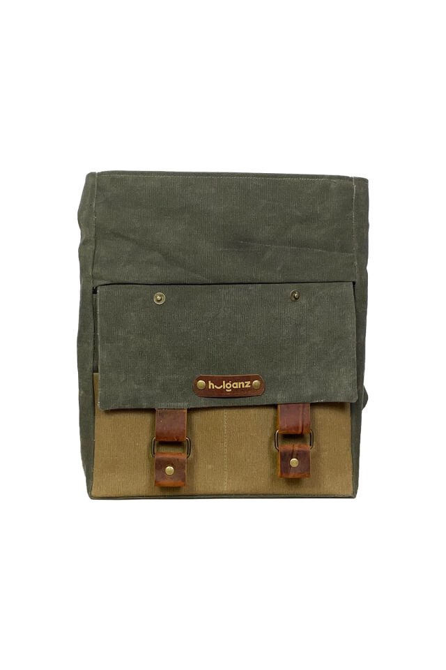 GURTA Sırt Çantası Mumlu Kanvas & Hakiki Deri El Çantası (14 inç tablet notebook) 25x31 cm Haki