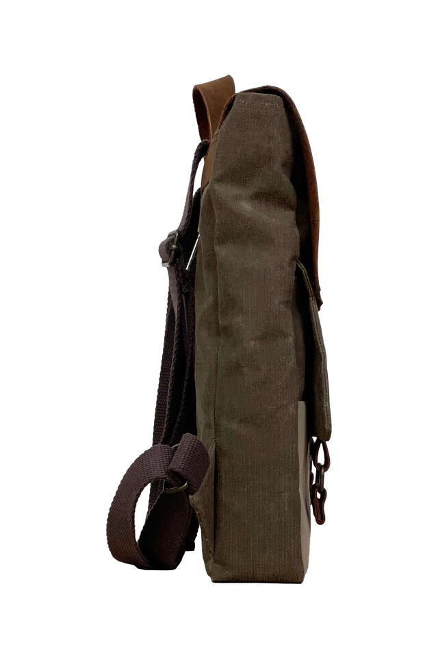 GURTA Sırt Çantası Mumlu Kanvas & Hakiki Deri El Çantası (14 inç tablet notebook) 25x31 cm Kahverengi