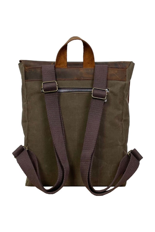 GURTA Sırt Çantası Mumlu Kanvas & Hakiki Deri El Çantası (14 inç tablet notebook) 25x31 cm Kahverengi