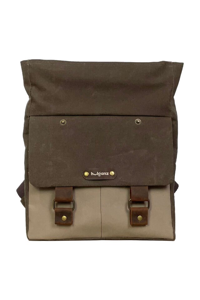 GURTA Sırt Çantası Mumlu Kanvas & Hakiki Deri El Çantası (14 inç tablet notebook) 25x31 cm Kahverengi