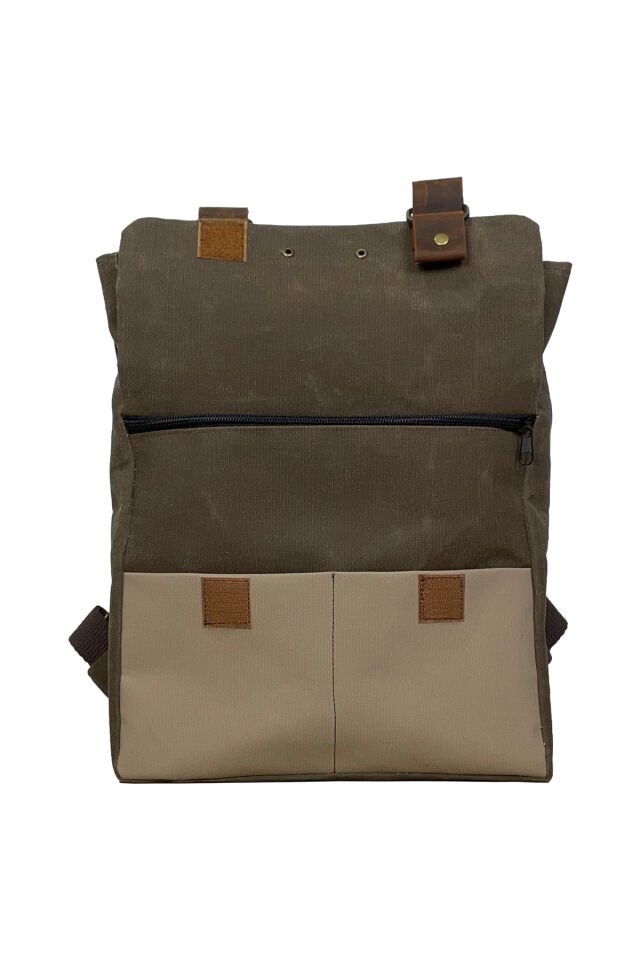 GURTA Sırt Çantası Mumlu Kanvas & Hakiki Deri El Çantası (14 inç tablet notebook) 25x31 cm Kahverengi