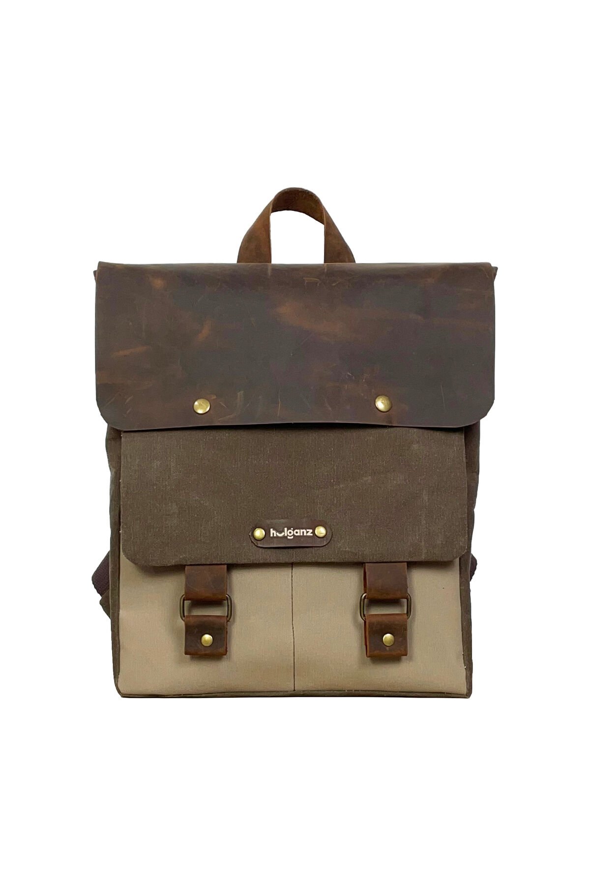 GURTA Sırt Çantası Mumlu Kanvas & Hakiki Deri El Çantası (14 inç tablet notebook) 25x31 cm Kahverengi