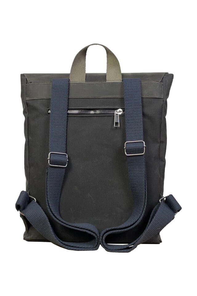 GURTA Sırt Çantası Mumlu Kanvas & Hakiki Deri El Çantası (14 inç tablet notebook) 25x31 cm Siyah