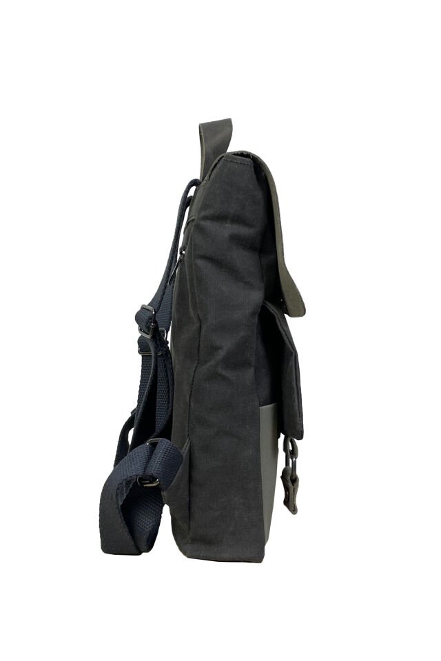 GURTA Sırt Çantası Mumlu Kanvas & Hakiki Deri El Çantası (14 inç tablet notebook) 25x31 cm Siyah