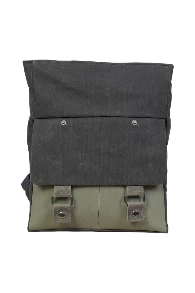 GURTA Sırt Çantası Mumlu Kanvas & Hakiki Deri El Çantası (14 inç tablet notebook) 25x31 cm Siyah