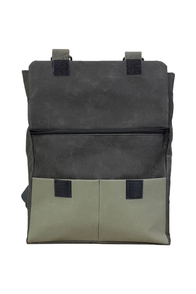 GURTA Sırt Çantası Mumlu Kanvas & Hakiki Deri El Çantası (14 inç tablet notebook) 25x31 cm Siyah