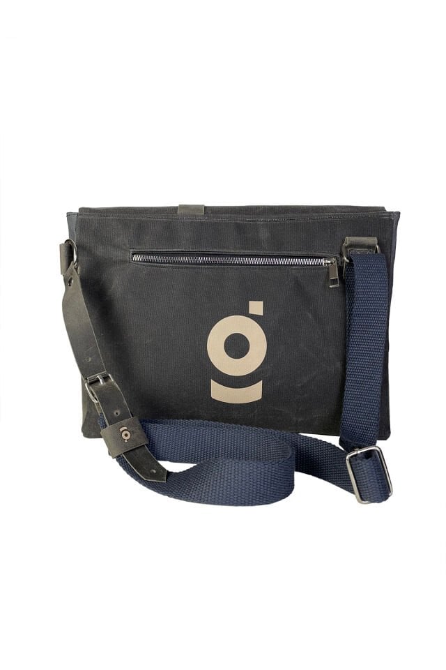 Halwara Mumlu Kanvas & Hakiki Deri Postacı Çantası (Messenger Bag) 22x31 cm / 13 inç Siyah