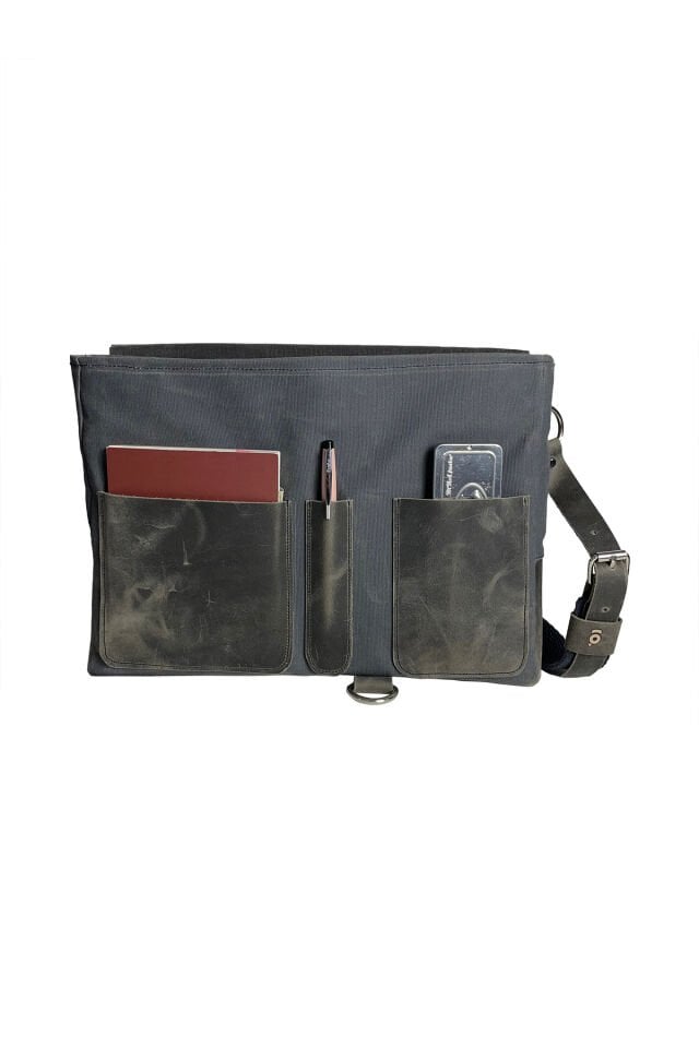 Halwara Mumlu Kanvas & Hakiki Deri Postacı Çantası (Messenger Bag) 22x31 cm / 13 inç Siyah