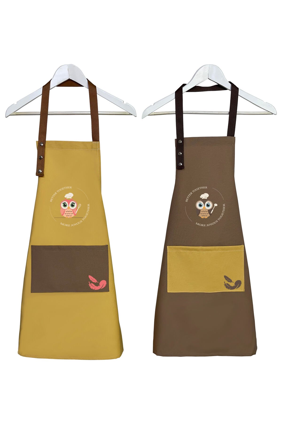 Mutfak Önlüğü Seti 2'li Siyah Leke Tutmaz Su itici Kumaş Solmaz Baskı Çeyiz Hediye Önlük 60 x 75 - Hardal