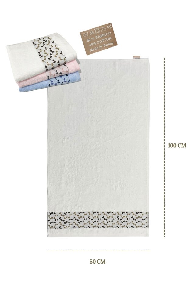 3 Adet Bambu Pamuk El Yüz Baş Havlusu 50x100cm 50x103 - Krem 3 Adet