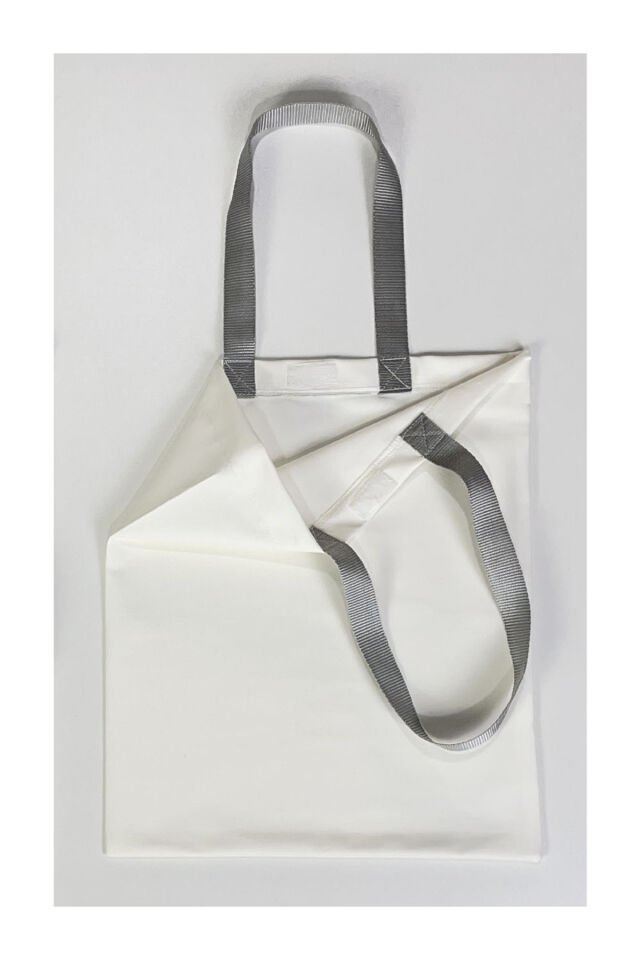 Tote Bag Bez Çanta  Ortanca Gri Saplı Baskılı 33x40cm Ekru