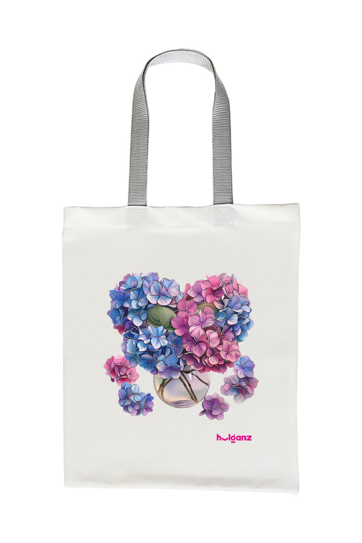 Tote Bag Bez Çanta  Ortanca Gri Saplı Baskılı 33x40cm Ekru
