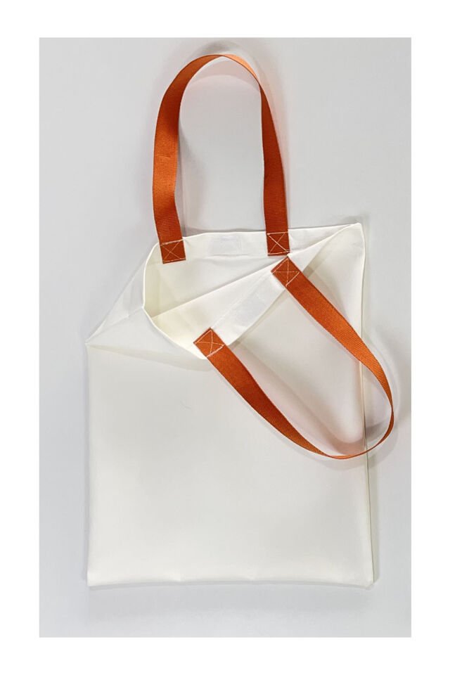 Tote Bag Bez Çanta  Kedi Uzayda Turuncu Saplı Baskılı 33x40cm Ekru