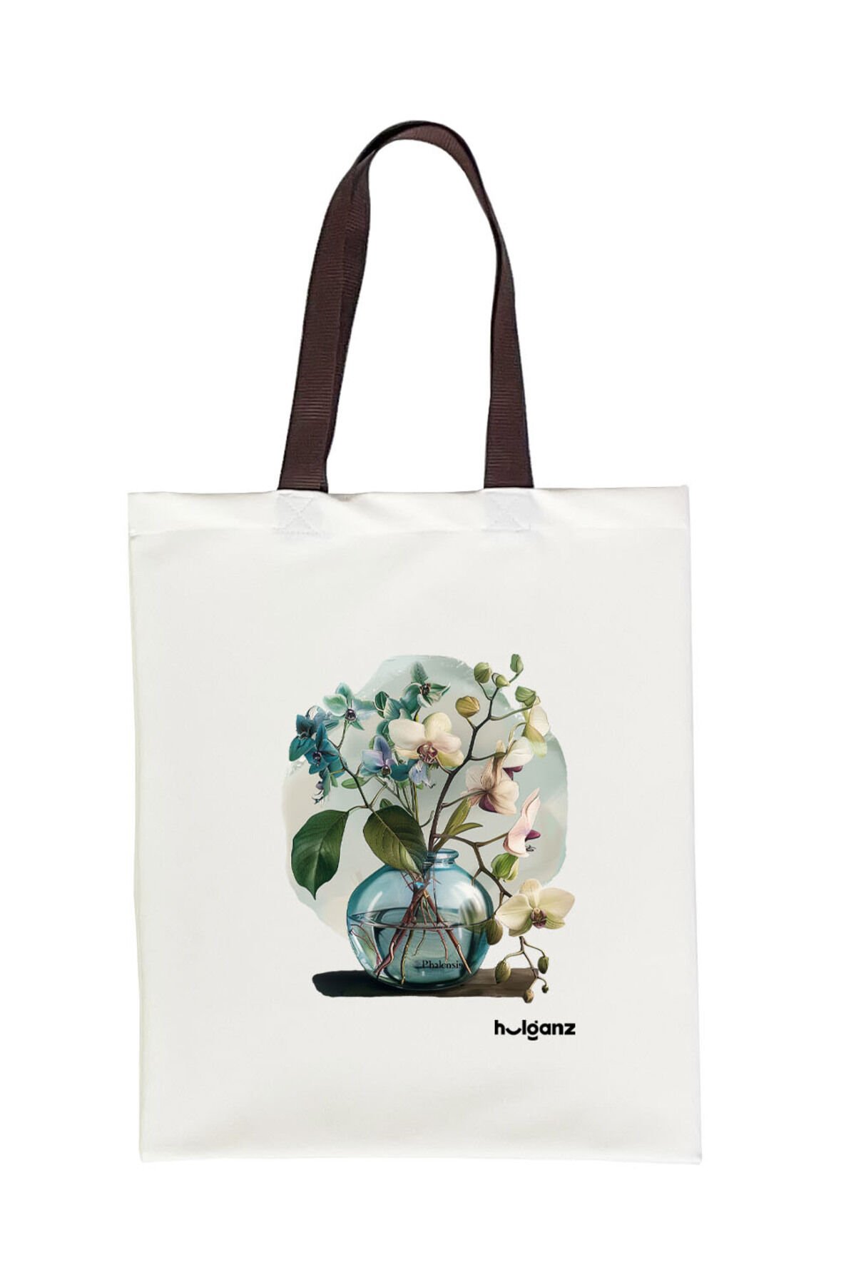 Tote Bag Bez Çanta  Orkide Taba Saplı Baskılı 33x40cm Ekru