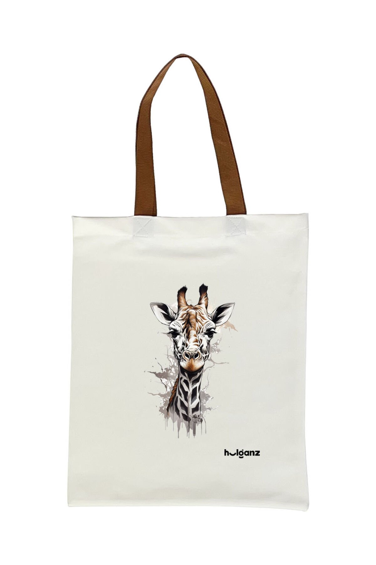 Tote Bag Bez Çanta  Zürafa Taba Saplı Baskılı 33x40cm Ekru