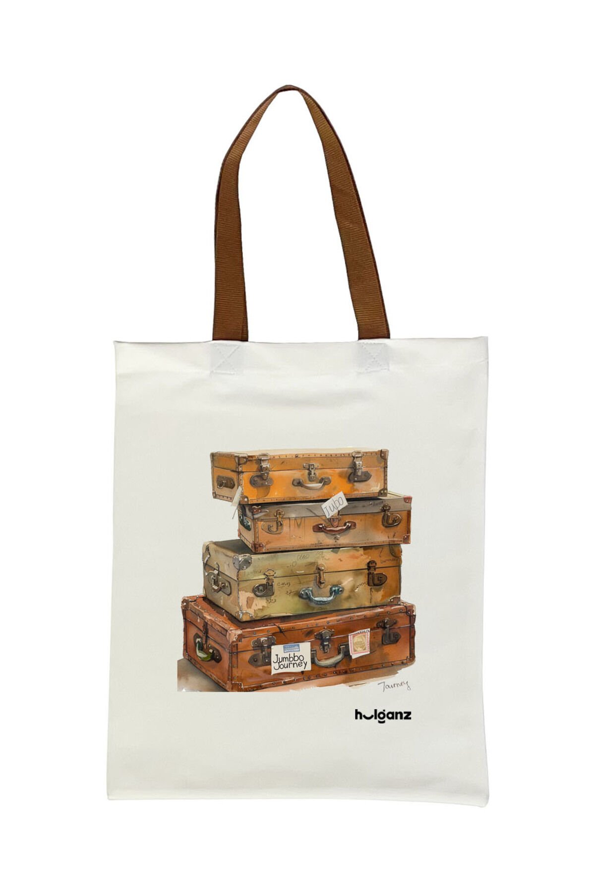 Tote Bag Bez Çanta  Valizler Taba Saplı Baskılı 33x40cm Ekru