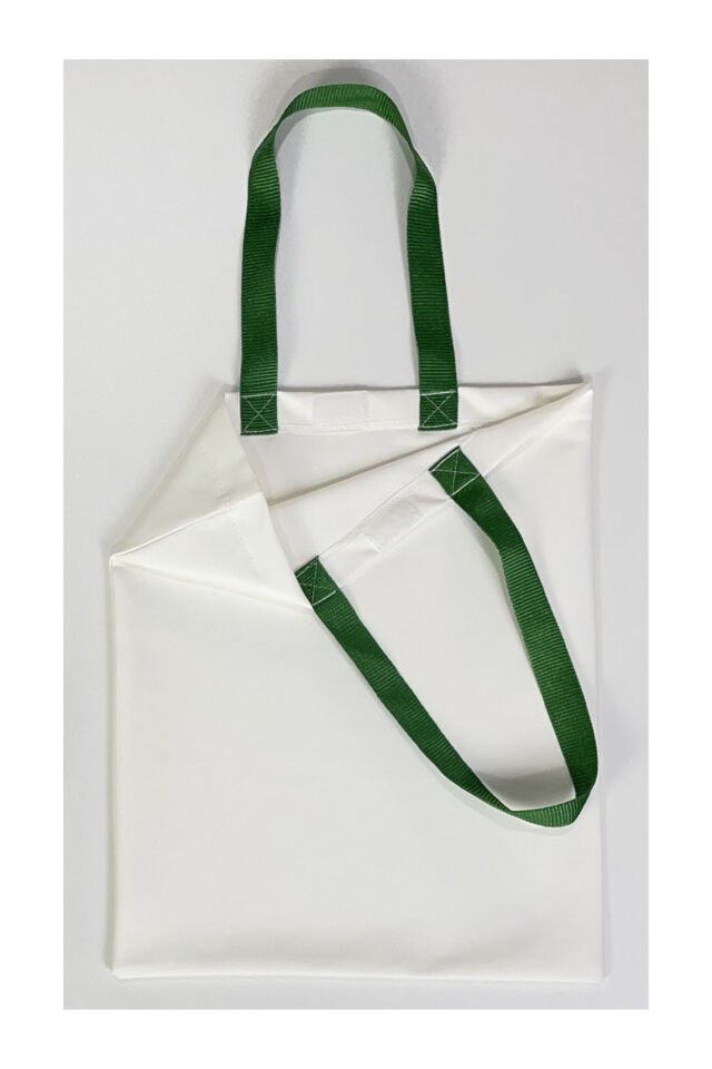 Tote Bag Bez Çanta  Kaplumbağa Yeşil Saplı Baskılı 33x40cm Ekru