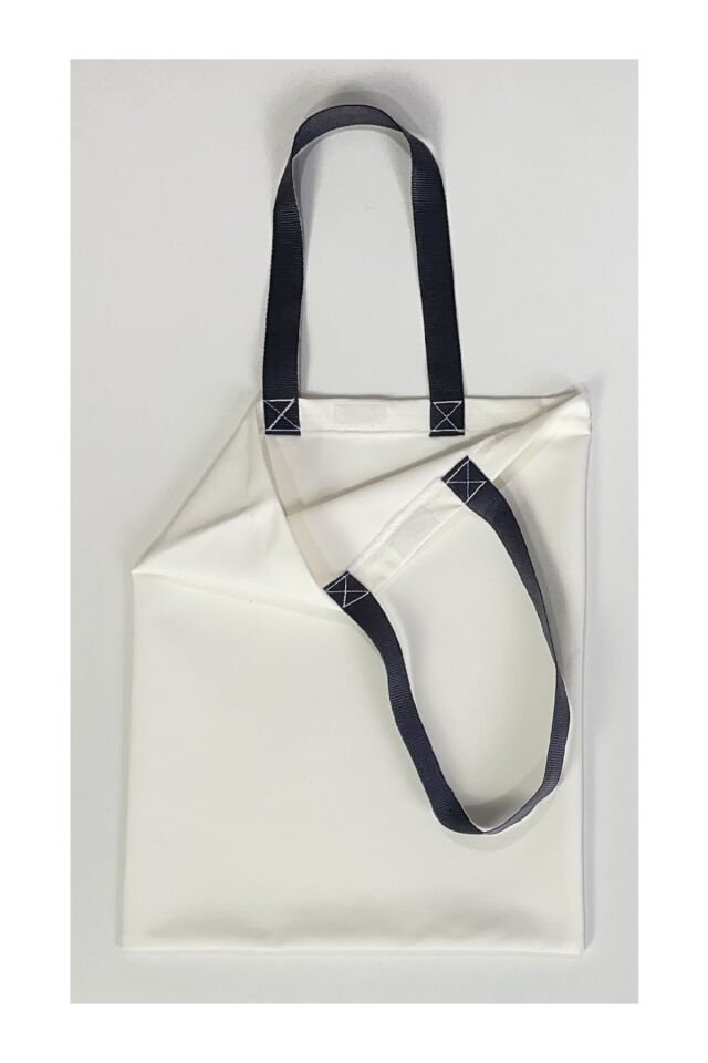 Tote Bag Bez Çanta  Ay ve Kedi Antrasit Saplı Baskılı 33x40cm Ekru