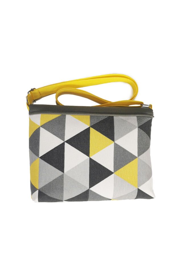 Omuz Postacı Çanta, Su itici Panama, Günlük Tablet Kitap Çantası Fermuarlı Cırtlı 6 iç bölmeli 12inç Sarı Gri