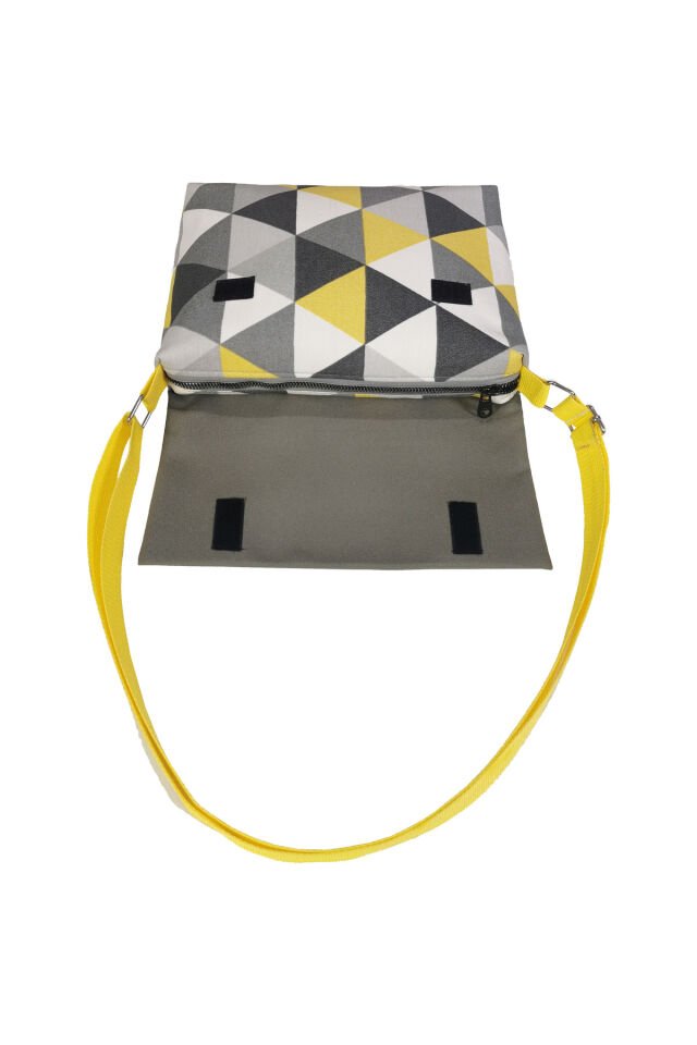 Omuz Postacı Çanta, Su itici Panama, Günlük Tablet Kitap Çantası Fermuarlı Cırtlı 6 iç bölmeli 12inç Sarı Gri