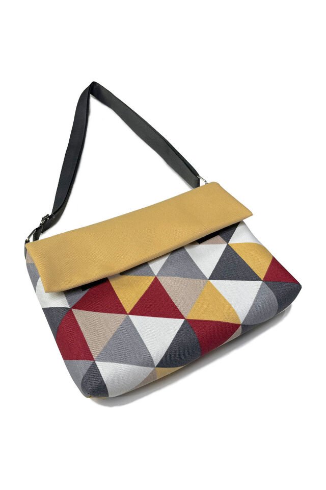 Omuz Postacı Çanta, Su itici Panama, Günlük Tablet Kitap Çantası Fermuarlı Cırtlı 6 iç bölmeli 12inç Sarı Kırmızı