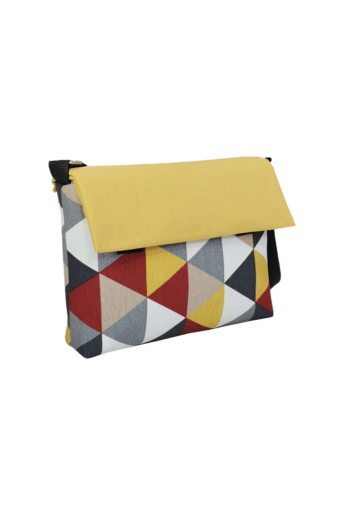 Omuz Postacı Çanta, Su itici Panama, Günlük Tablet Kitap Çantası Fermuarlı Cırtlı 6 iç bölmeli 12inç Sarı Kırmızı