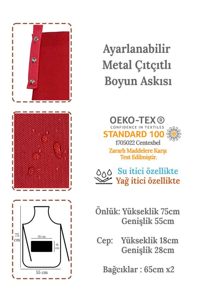 Uzun Mutfak Önlüğü Bone, Ve Tutaç / Leke Tutmaz Ve Su Itici Zigzag Siyah Beyaz Kırmızı Önlük Seti 55 x 75 - NoColor-d26472f3