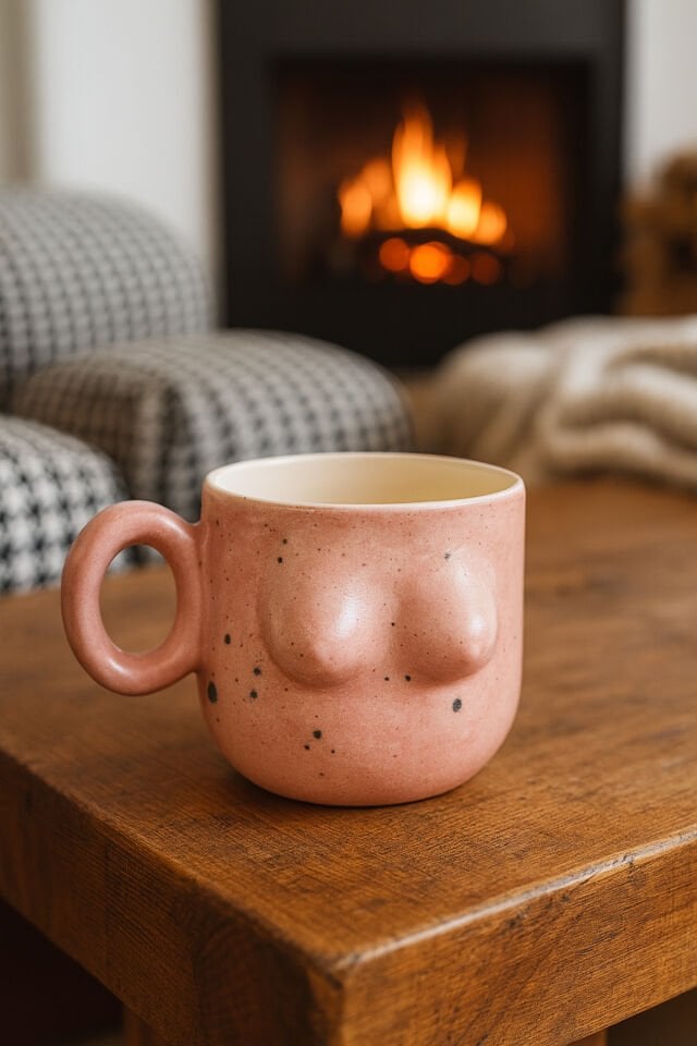 El Yapımı Seramik Artistik Sırlı Kupa Kadın Memeli / Göğüslü Çay Kahve Fincanı Mug Bardak