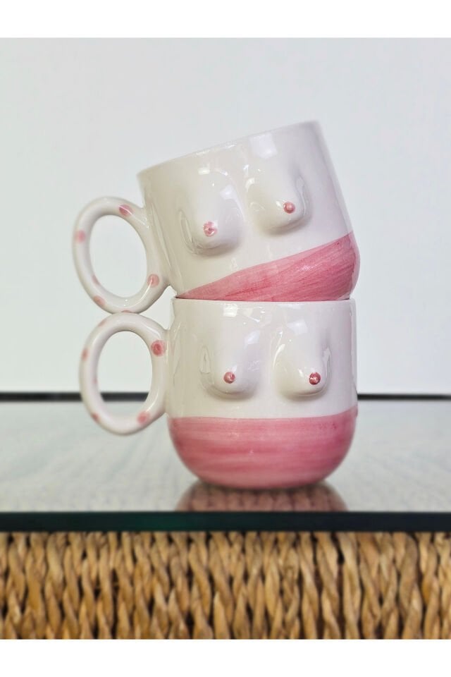 El Yapımı Seramik Kupa Kadın Memeli / Göğüslü Çay Kahve Fincanı Mug Bardak