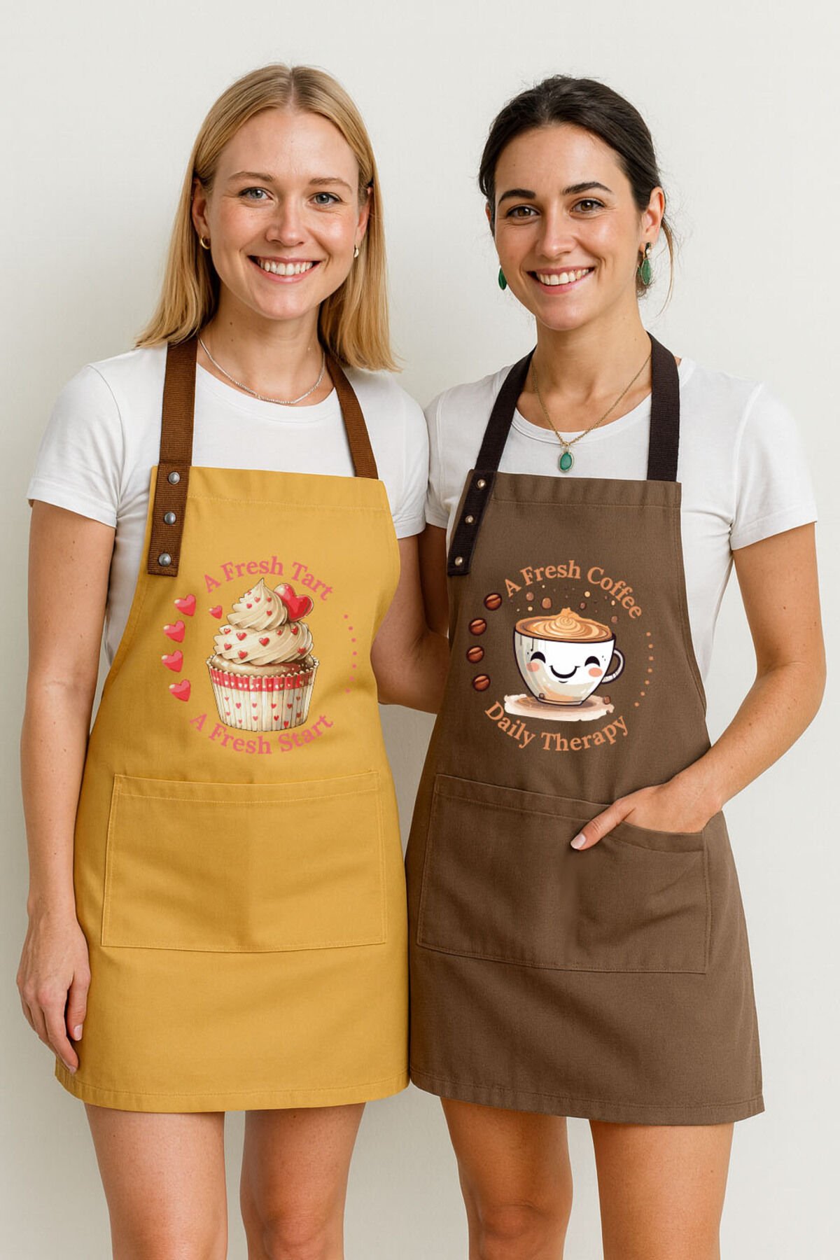 Mutfak Önlüğü Seti 2'li Leke Tutmaz Suitici Kumaş Cupcake Coffee Çeyiz Kafe Pastane Atölye Önlük