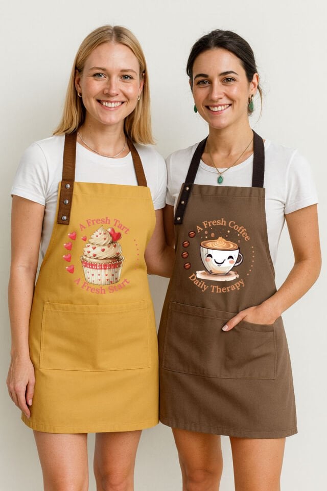 Mutfak Önlüğü Seti 2'li Leke Tutmaz Suitici Kumaş Cupcake Coffee Çeyiz Kafe Pastane Atölye Önlük