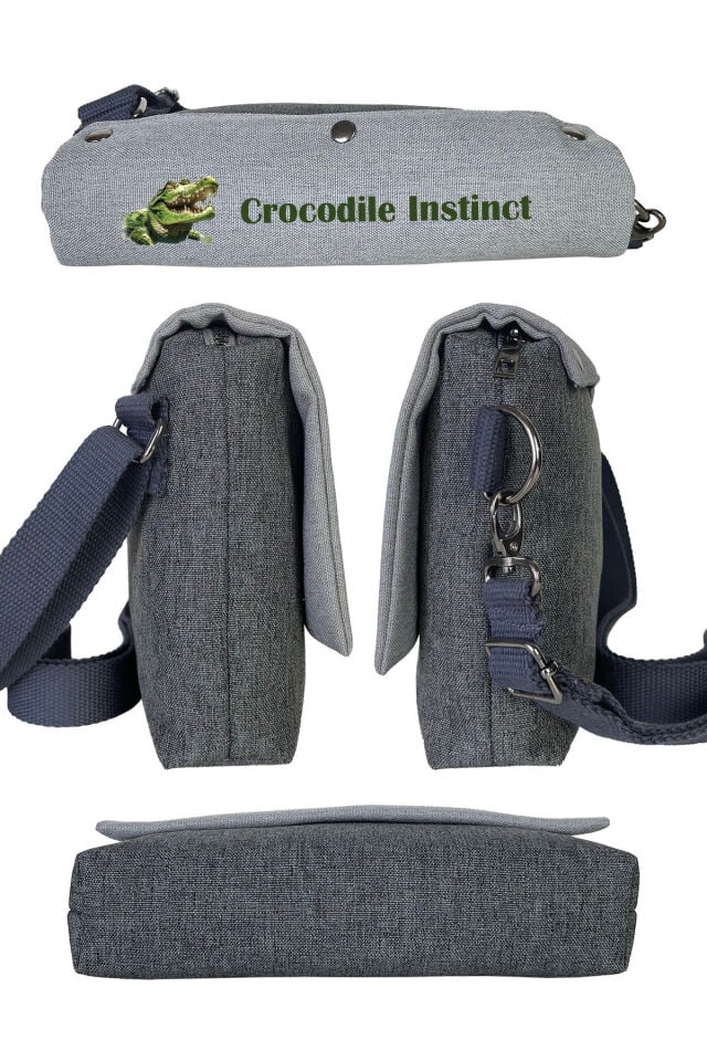 Kanvas Dokuma 26x18cm Omuz Çantası Baskılı Postacı Tipi Çapraz Çanta Su itici 7 Bölmeli Timsah