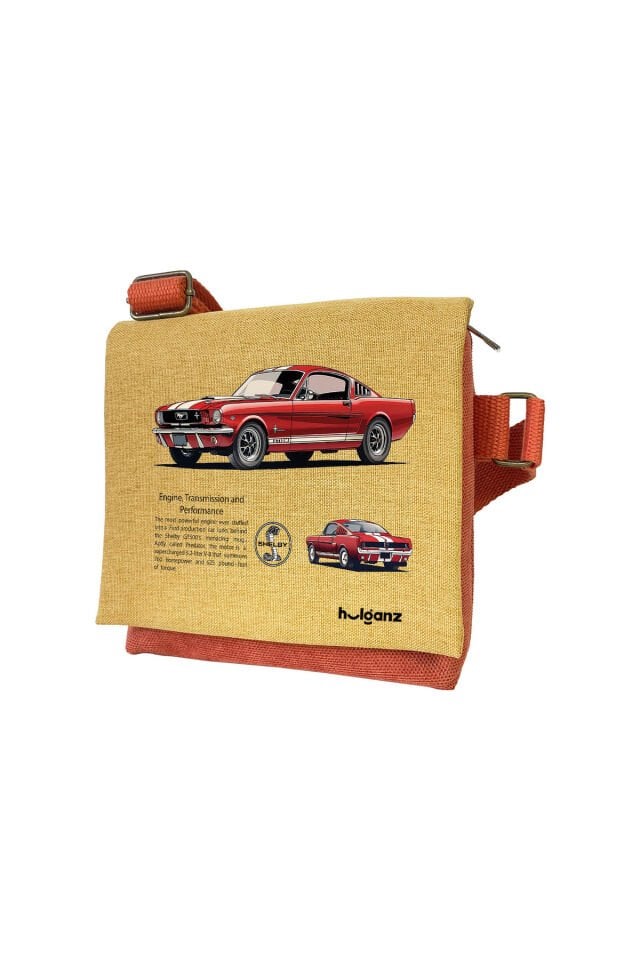 Kanvas Dokuma Postacı Çantası Baskılı Omuz Tipi Çapraz Çanta Su itici 5 Bölmeli 18x18cm Classic Cars