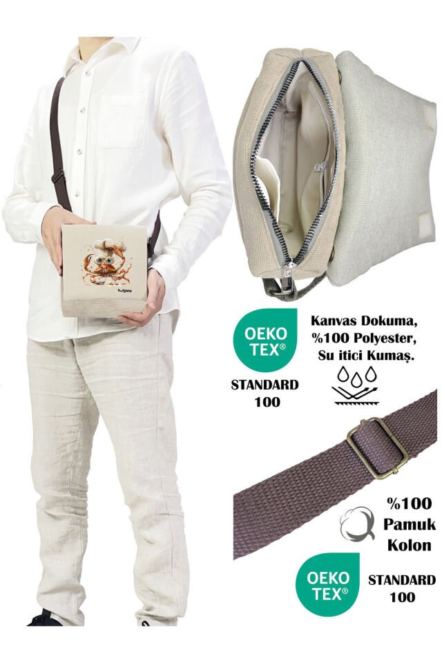Kanvas Dokuma Postacı Çantası Baskılı Omuz Tipi Çapraz Çanta Su itici 5 Bölmeli 18x18cm Ahçı