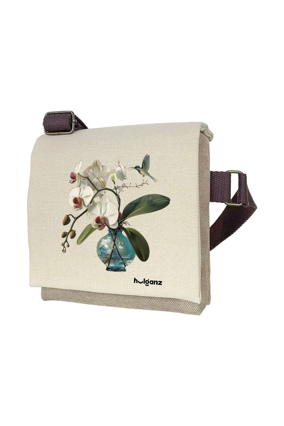 Kanvas Dokuma Postacı Çantası Baskılı Omuz Tipi Çapraz Çanta Su itici 5 Bölmeli 18x18cm Orkide