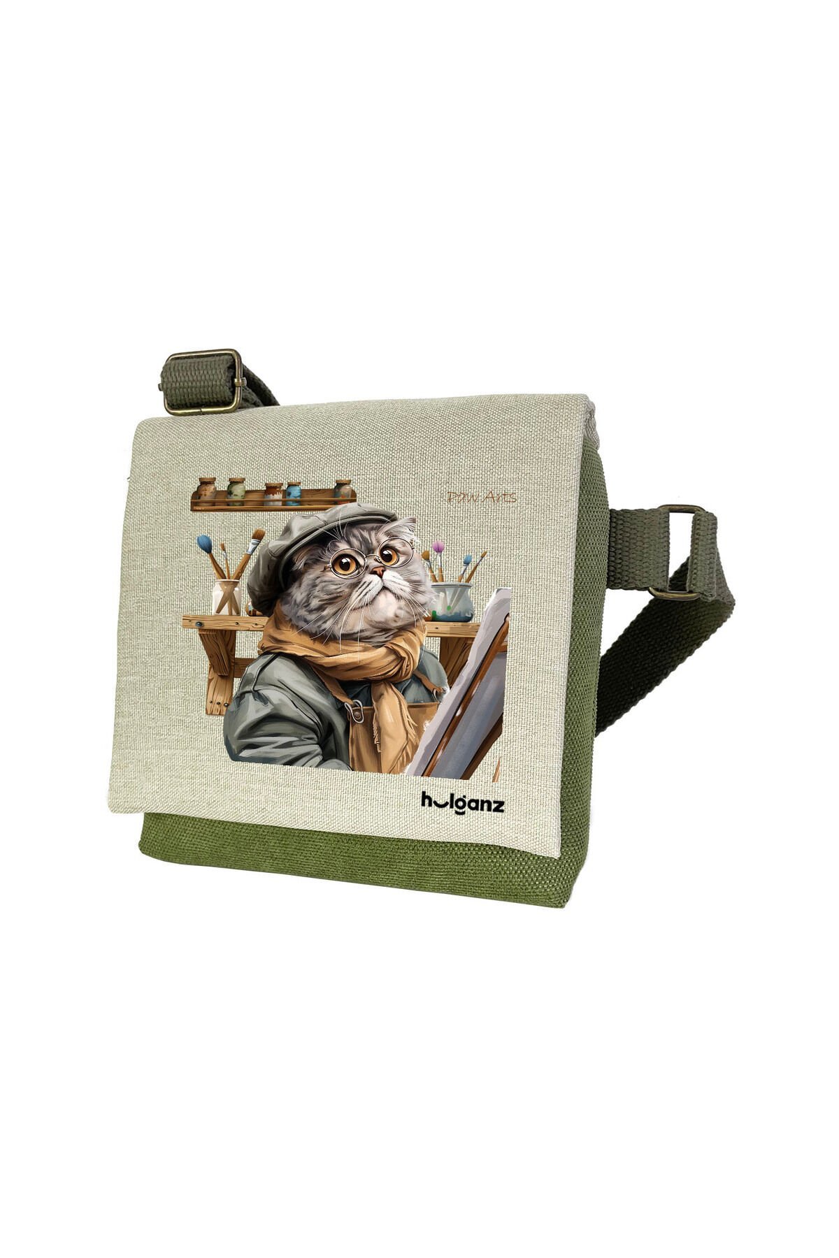 Kanvas Dokuma Postacı Çantası Baskılı Omuz Tipi Çapraz Çanta Su itici 5 Bölmeli 18x18cm Ressam